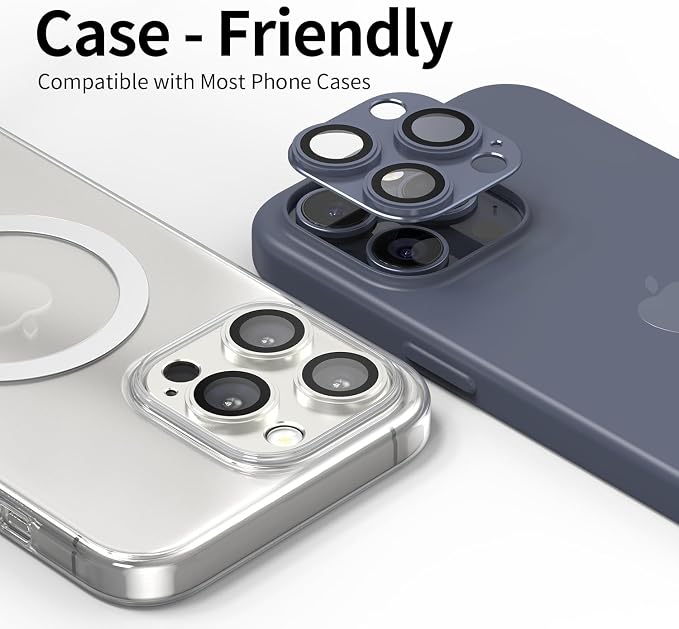 for iPhone 14/15/16 Pro & Pro Max Camera Lens Protector, Step Tempered Glass with Metal Alloy Frame, for iphone 15 pro camera lens protector, Clear Photography, Military-Grade Protection,Silver