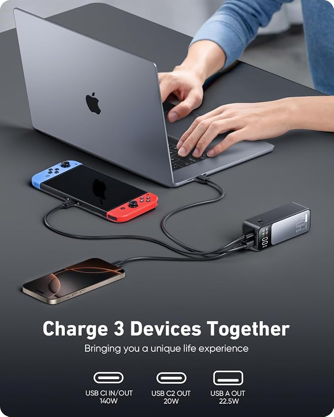 Laptop Power Bank, 27000mAh (99.9Wh) Portable Laptop Charger, PD 3.1 USB C in&Out Fast Charger External Battery Pack for iPhone 17 16 15 Pro Samsung MacBook Dell XPS iPad Steam Deck etc