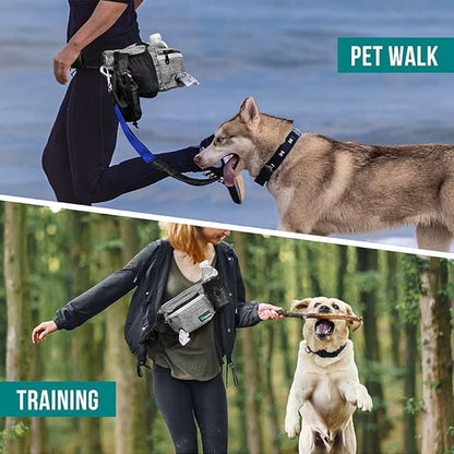 PetAmi Dog Fanny Pack, Treat Pouch for Dog Walking, Training, Built in Poop Bag Dispenser, Water Bottle Holder, Collapsible Bowl, Pet Treat Waist Belt for Hiking, Running, Kibbles (Grey)