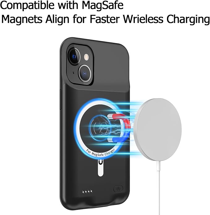 Battery Case for iPhone 13, Upgraded 10000mAh Battery Pack Rechargeable Charger Case Support Carplay with Wireless Charging Compatible for iPhone 13 (6.1 inch) External Battery Charging Case (Black)