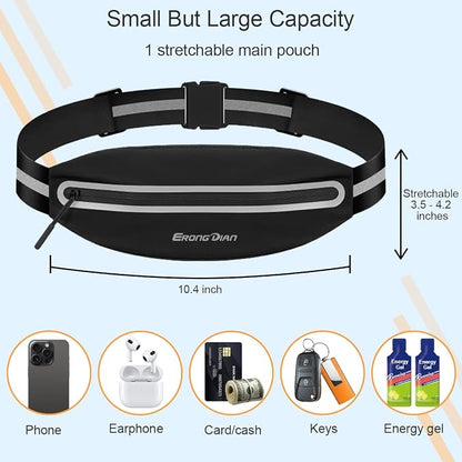 Slim Running Belt for Men, Water Resistant Fanny Pack for Women, Cell Phone Holder for Running Walking Cycling, Adjustable No Bounce Running Waist Pack for iPhone 17 16 15 Samsung - Black