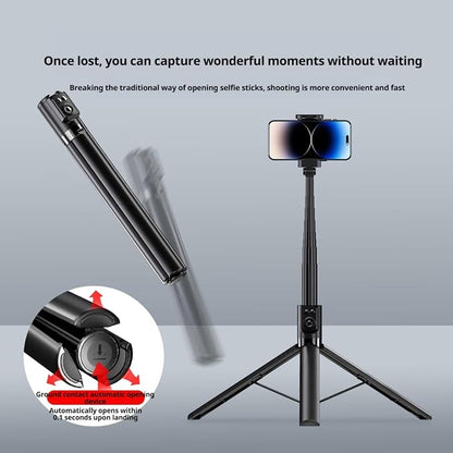70“ Selfie Stick Tripod for iPhone/Android - Expandable Phone Tripod with Fill Light, 10M Bluetooth Remote Control, one Click Open Selfie Stick for Vlog/Travel/Live Streaming(Black)
