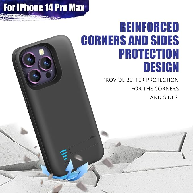 Sitong Battery Case for iPhone 14 Pro Max, 6000mAh Rechargeable Extended Battery Charging Charger Case, Add 100% Extra Juice (6.7 Inches) Black