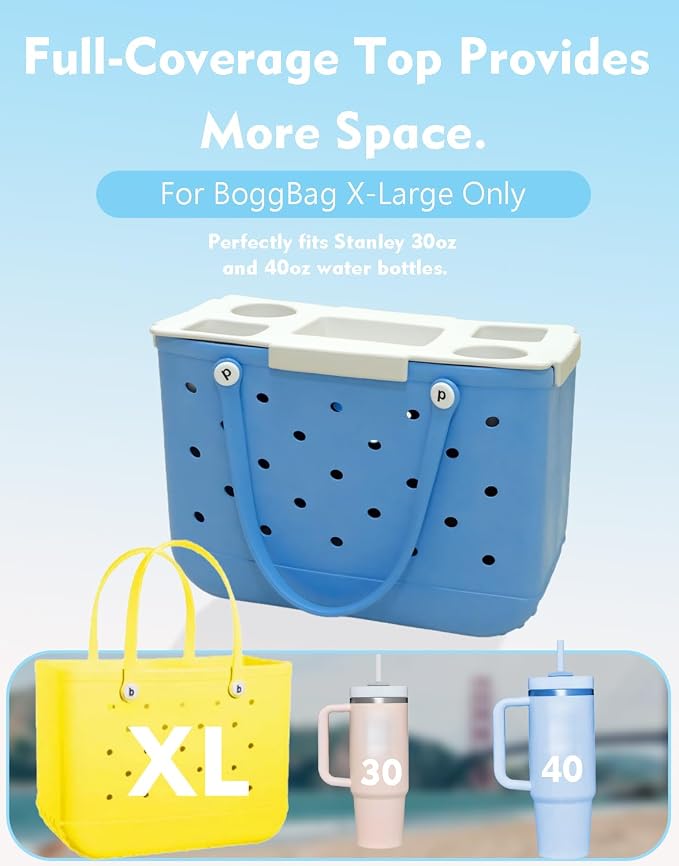 Top Cup Phone Holder Tray Storage Lid for Stanley Compatible with Bogg Bag XL Cover, Cup Organizer Holder Waterproof Silicone Multifunctional Storage Box for Outdoor Beath Camping Travel (Gray, XL)