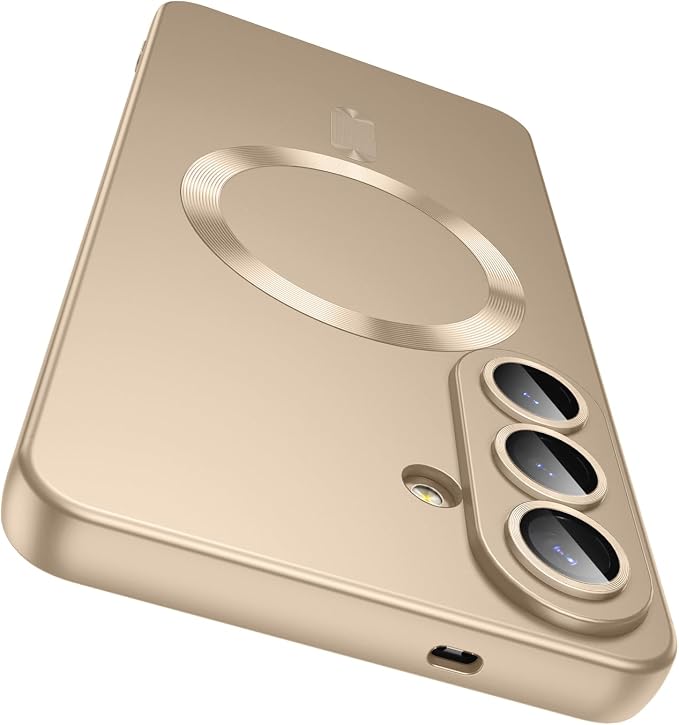 Magnetic for Samsung Galaxy S26 Case [Compatible with MagSafe][Built-in Camera Lens Protector] Slim Soft Silicone Bumper Shockproof Metallic Luster Phone Case, Gold