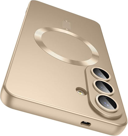 Magnetic for Samsung Galaxy S26 Case [Compatible with MagSafe][Built-in Camera Lens Protector] Slim Soft Silicone Bumper Shockproof Metallic Luster Phone Case, Gold