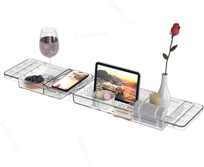 Expandable Bathtub Trays for Tub,Acrylic Bath Shelf Over Tub,with Non-Slip Design iPad Holder for Books Phone，Suitable for Bathtubs with an Internal Width of up to 28 Inch