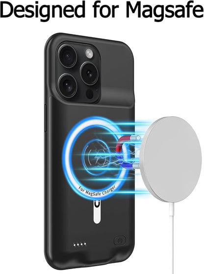 Battery Case for iPhone 15 Pro Max,12000mAh Portable Protective Charging Case with Wireless Charging Compatible for iPhone 15 Pro Max (6.7 inch) Extended Battery Pack Charger Case with Carplay (Black)