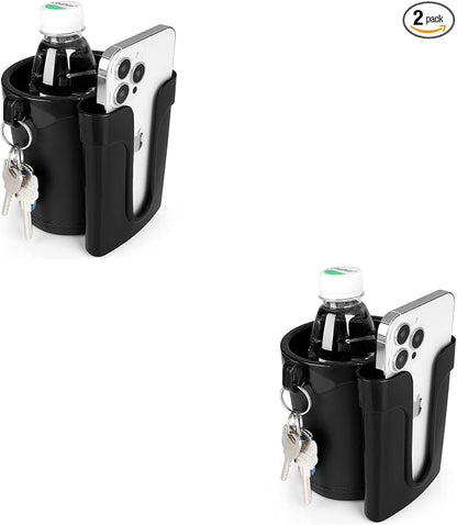 Accmor 3-in-1 Bike Cup Holder with Cell Phone Keys Holder, Bike Water Bottle Holders, Universal Bar Drink Cup Can Holder for Bicycles, Motorcycles, Scooters, Black, 2 Pack
