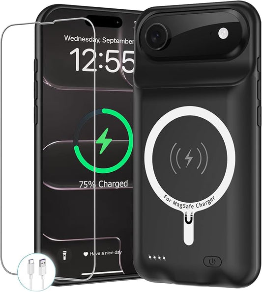Battery Case for iPhone Air, Upgraded 12000mAh Protective Charging Case with Wireless Charging Compatible with iPhone 17 Air (6.5 inch) Rechargeable Battery Pack Charger Case with Carplay (Black)