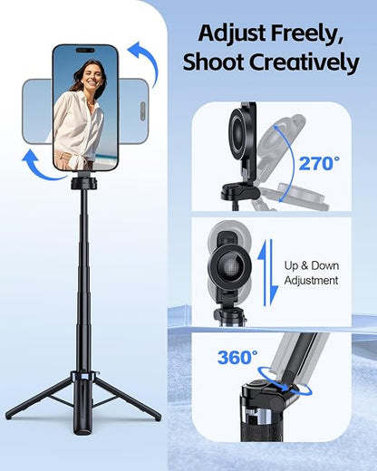 UBeesize Magnetic Mini Selfie Stick Tripod with Rechargeable Remote, Pocket Tripod for iPhone/Android, Compact Travel Stand for TikTok, YouTube, Live Streaming, Vlogging, Adjustable Holder