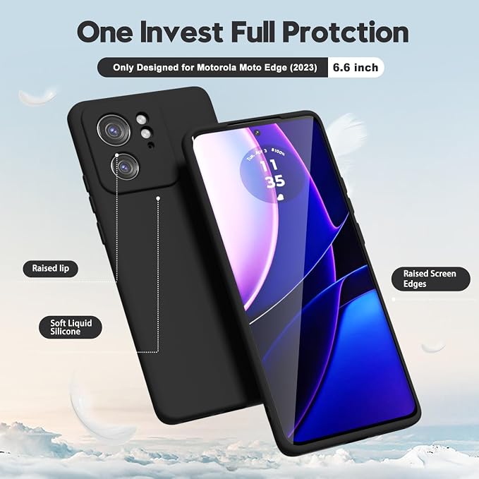 oakxco for Motorola Moto Edge 2023 Phone Case Liquid Silicone, Thin Slim Soft Rubber Gel TPU Plain Protective Simple Cover for Women Girl Cute, Matte Solid Color Aesthetic, Black
