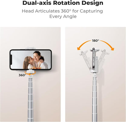 K&F CONCEPT Selfie Stick, Auto Open & Close Phone Tripod Stand, 360° Rotatable Selfie Stick with 9 Button Bluetooth Remote, Extendable Automatic Tripod for Cell Phone(White)