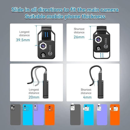 APEXEL 200X Phone Microscope Lens, Nano Zoom Phone Micro Lens for iPhone Android with LED Light CPL Universal Clip, Nanozoom Mini Pocket Digital Microscope, Portable Smartphone Macro Lens Camera