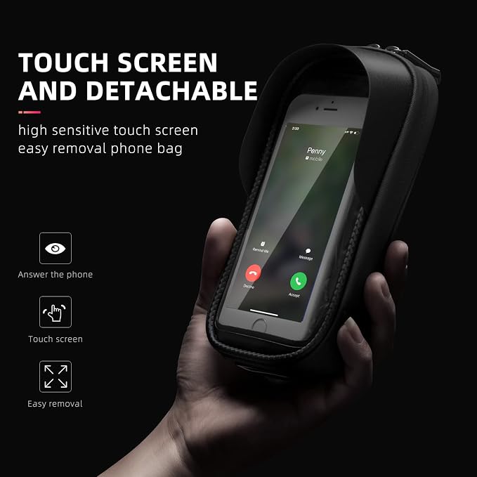 ROCKBROS Bike Frame Bag Waterproof Top Tube Phone Bag Touch Screen Cell Phone Holder Bicycle Pouch for Mountain ebike Road Bikes Compatible with iphone 11 12 13 8 X 10 XR Below 6.7''