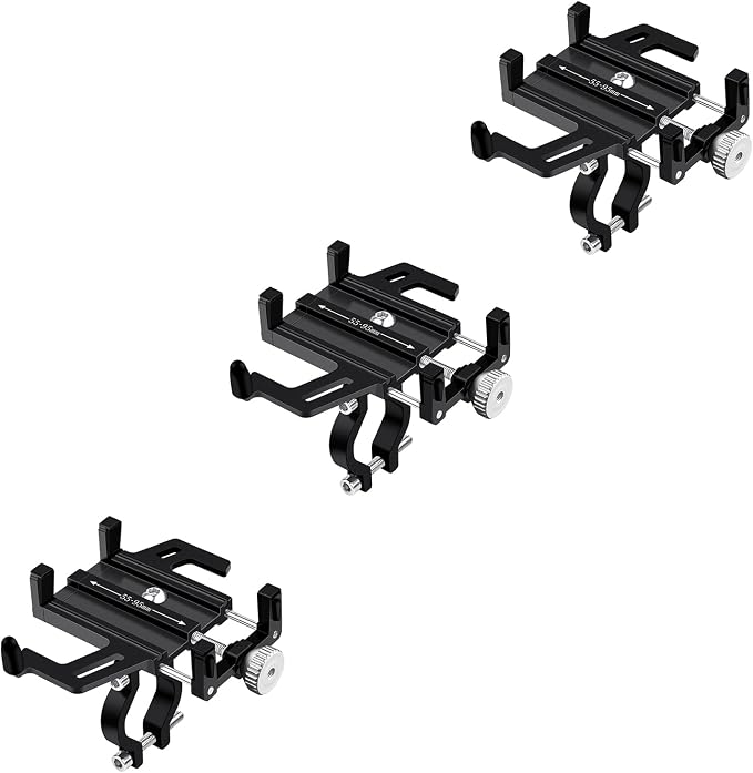 NineLeaf 3PK Bike Phone Mount Holder, Aluminum Motorcycle Phone Mount, Handlebar Mount Phone Holder 90°180°270°360°Rotating for Exercise Bike Ebike Scooter Camera Friendly Suitable for2.2-3.7" Phones