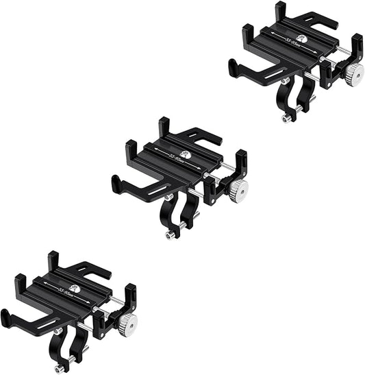 NineLeaf 3PK Bike Phone Mount Holder, Aluminum Motorcycle Phone Mount, Handlebar Mount Phone Holder 90°180°270°360°Rotating for Exercise Bike Ebike Scooter Camera Friendly Suitable for2.2-3.7" Phones