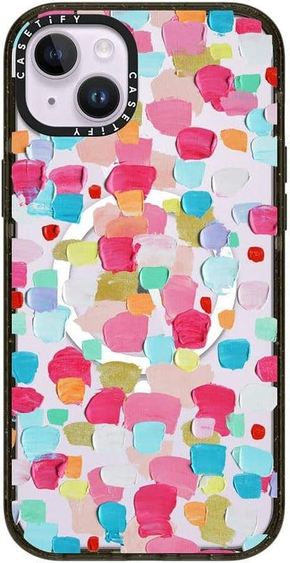 CASETiFY Impact iPhone 14 Plus Case [4X Military Grade Drop Tested / 8.2ft Drop Protection/Compatible with Magsafe] - Magenta Confetti - Glossy Black