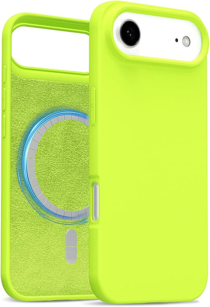 for iPhone 17 Air Case Silicone Compatible with Magsafe Case, Ultra Slim Thin Magnetic Phone Cases Mag Safe, Cute Soft Rubber Gel TPU Matte Plain Wireless Charging Cover for Women, Neon Green