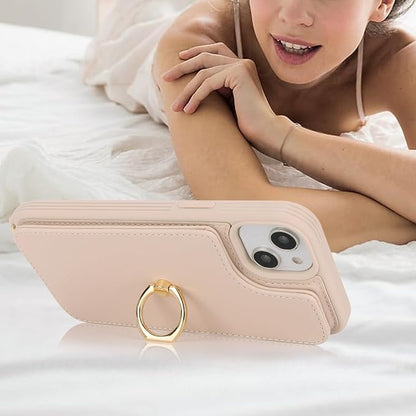 Lipvina for iPhone 14 Plus Case with Card Holder for Women,Phone Case with Strap,Crossbody Lanyard,RFID Blocking,Ring Stand,Snap Clasp,Cute Wallet Cases 6.7 inch (Beige)