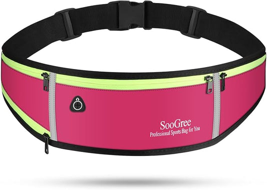SooGree Men Women Running Belts,Slim Sport Belts,Waterproof Running Fanny Pack,Waterproof Running Waist Packs with Reflective Strip,Runner Belt for Running Walking Cycling Camping Gym (Rose)