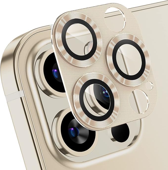 AFARER [2 Pack Camera Lens Protector for iPhone 12 Pro, 9H Hardness & HD Clarity, Metal Tempered Glass Len Cover, Anti-Scratch Full Cover Metal Ring Ultra(Gold)