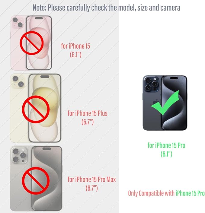 Armor Phone Case for iPhone 15 Pro Military Grade Drop Tested 360 Full Protection Cover Heavy Duty Hybrid Metal Bumper Built-in Silicone Shockproof Dustproof with Screen Protector - Black
