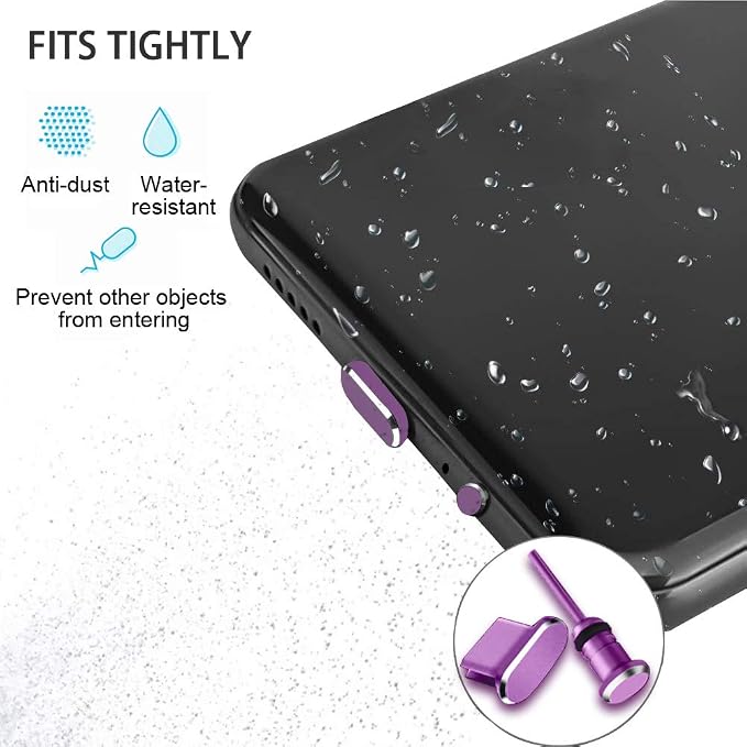 USB C Port Dust Cover Plug Cap 2 Metal Anti Dust Protectors for Smartphone MacBook Pro Air Laptop Charging Port with SIM Card Removal Pin Compatible with Samsung Galaxy S24 S23 S22 S21(Purple)