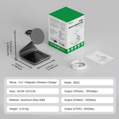 Wireless Charger for Samsung: Magnetic 3 in 1 Wireless Charging Station for Samsung S26 S25 S24 Ultra S23 S22, Aluminum Alloy Charger Dock Stand for Galaxy Watch Ultra 8/7/6/5/4, for Buds
