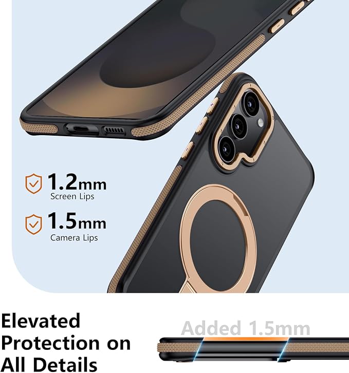 for Samsung Galaxy S25 Plus Case, Magnetic Adjustable Ring Stand [Fit for Magsafe], [Military-Grade Shockproof Protection] Phone Case with Kickstand&Ring Holder (Desert Gold)