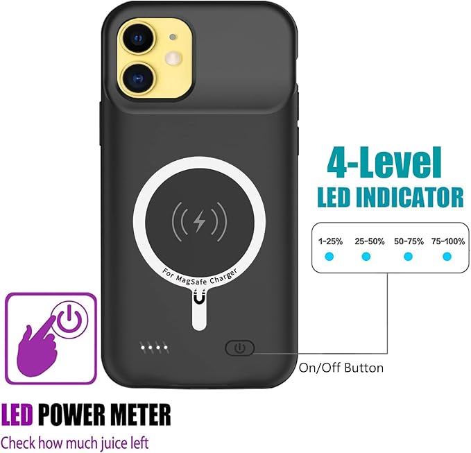 Battery Case for iPhone 11, Upgraded 10000mAh Rechargeable Portable Charging Case with Wireless Charging Compatible for iPhone 11 (6.1 inch) with Carplay Extended Battery Pack Charger Case (Black)