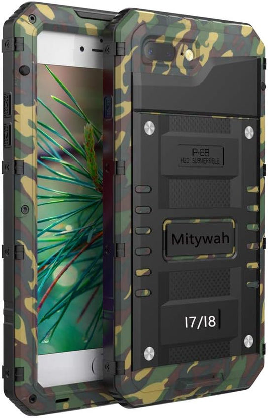 Mitywah Waterproof iPhone 7/8 Case - Heavy Duty Metal, Full Body Protection, Built-in Screen, Shockproof, Dustproof, Military Grade Defender, Camouflage