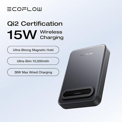EF ECOFLOW Rapid Mag Power Bank, Qi2 Certified 15W Ultra-Fast MagSafe-Compatible Portable Charger, 10,000mAh Magnetic Power Charger with Foldable Stand, for iPhone 17/16/15.
