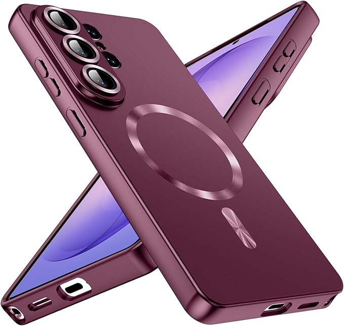 for Samsung Galaxy S26 Ultra Case,Luxury Plating Matte Case for Galaxy S26 Ultra Full Camera Lens Cover & Privacy Screen Protector Cute Women Girls Phone Cover for S 26 Ultra, Burgundy