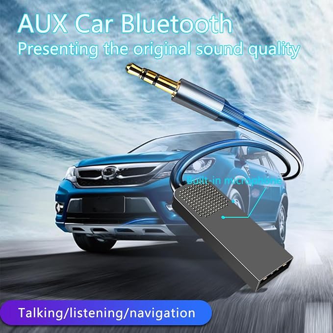 Aux Bluetooth Adapter 5.3 with Built-in Microphone Bluetooth Receiver USB-3.5mm Wireless Car Kit Auxiliary Incoming Hands-Free Calls Compatible with Car Speaker and Home Audio(T07) ﻿