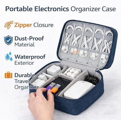 CARIGO Portable Electronics Organizer Bag, Double Layer Travel Gadget Organizer, Waterproof Digital Storage Case for Cables, Chargers, USB, SD Cards, Power Bank (Black)