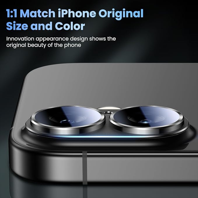 Uyiton Compatible with iPhone 17 Camera Lens Protector - [Not Easy to Break][Strong Adsorption][Case-Friendly] Metal Tempered Glass Rear Camera Screen Cover - Black
