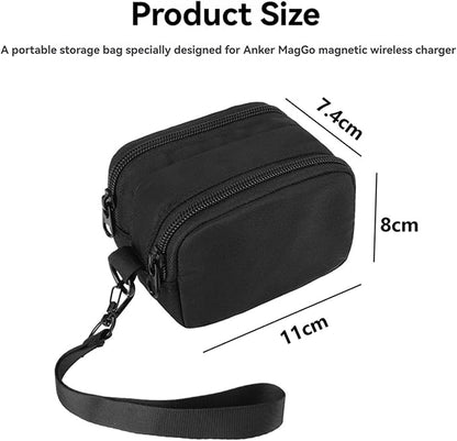 Travel Carrying Case for Anker MagGo Power Bank, Magnetic Portable Charger Protective Case Cover Storage Bag with Two-Layer Pockets for Charging Cable, Adapter and Accessories Black