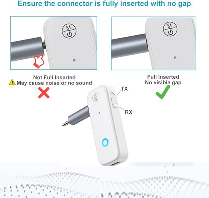 JXTZ Bluetooth Aux Adapter for Car, 2 in 1 Bluetooth Transmitter Receiver for Hands-Free Call, Noise Cancelling 3.5mm AUX Wireless 5.3 Receiver for Car Home Audio System Headphones White