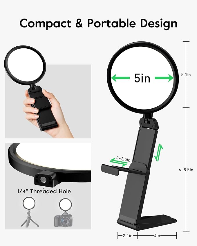 2 Pack Zoom Lighting for Computer, 5“ Small Lighting for Video Call/Conference/Streaming, 50 Modes CRI>97.8, 3000K-6500K, Selfie Light with Stand for Laptop/Phone/Webcam/Monitor, CRI>97.8