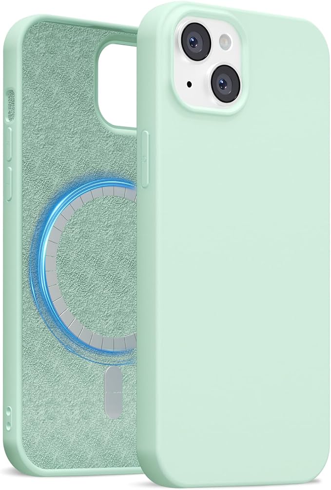 for iPhone 15 Case Silicone Compatible with Magsafe Case, Ultra Slim Thin Magnetic Phone Cases Mag Safe, Cute Soft Rubber Gel TPU Matte Plain Wireless Charging Cover for Women, Mint Green