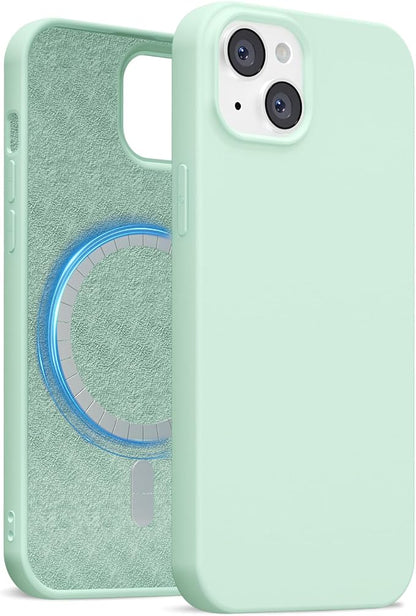 for iPhone 15 Case Silicone Compatible with Magsafe Case, Ultra Slim Thin Magnetic Phone Cases Mag Safe, Cute Soft Rubber Gel TPU Matte Plain Wireless Charging Cover for Women, Mint Green