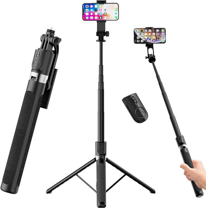 71’’ Tall Selfie Stick Tripod with Remote, 180cm Extendable Phone Tripod Stand with 360° Rotation, Portable Travel Tripod for iPhone 16 15 14 13 12 Pro Max Android GoPro
