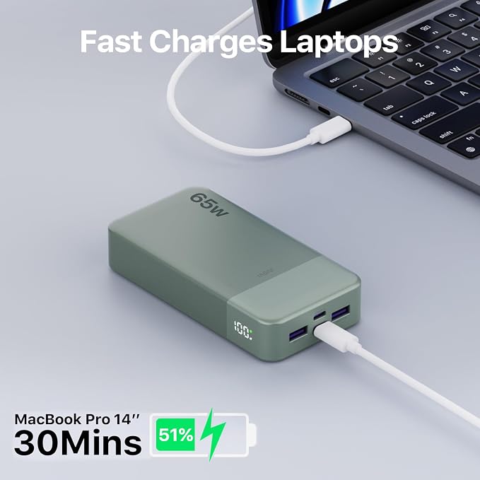 Portable Charger 65W Power Bank 20000mAh Compact USB C Laptop Power Bank Fast Charging Battery Pack for Laptop MacBook Dell XPS iPad Tablet Steam Deck iPhone 17/16/15/14 Series Samsung and More