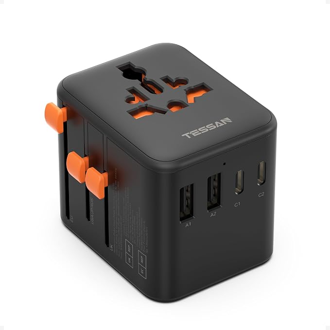TESSAN Universal Travel Adapter, International Power Adapter | 4 USB Ports (2 USB C), US to Europe UK France Germany Spain Ireland Australia Japan, Type C G A I
