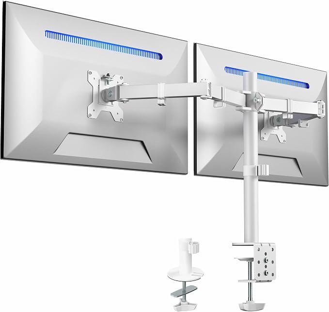 VIVO Dual Monitor Desk Mount, Heavy Duty Fully Adjustable Stand, Fits 2 LCD LED Screens up to 32 inches, White, STAND-V032W