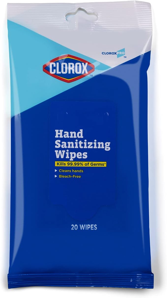 Clorox Pro Alcohol Free Hand Wipes with BZK - Gentle Sanitizing Wipes Serve as Travel Essentials & On-The-Go Cleaning - Disinfecting Sanitizer Solution for School Supplies & Office Use, 20 Count