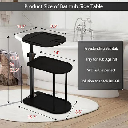 3 Layer Bathtub Tray Table,Bamboo Swivel Bathtub Side Table Height Adjustable,Freestanding Bathtub Tray for Tub Against Wall,Bathtub Accessories&Bathroom Organizer for Luxury Home Spa (Black)