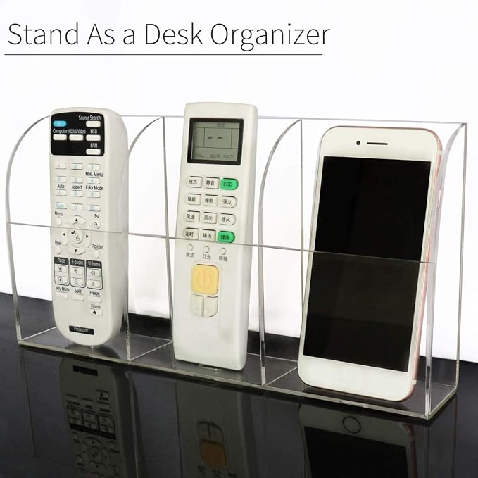 Large Acrylic 3-Slot Wall Mounted Smart Phone Charging Holder Station Clear Hanging TV Remote Controls Holder Media Organizer Wall Pansyling