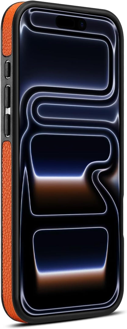 Magnetic Case for iPhone 17 Pro/17 Pro Max, Slim Lychee Pattern Leather Cover with Metal Kickstand Wireless Charging Phone Case,17pro,Orange